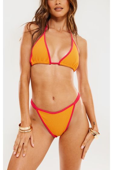 Neon Coral Textured Mini O Ring Bikini Top