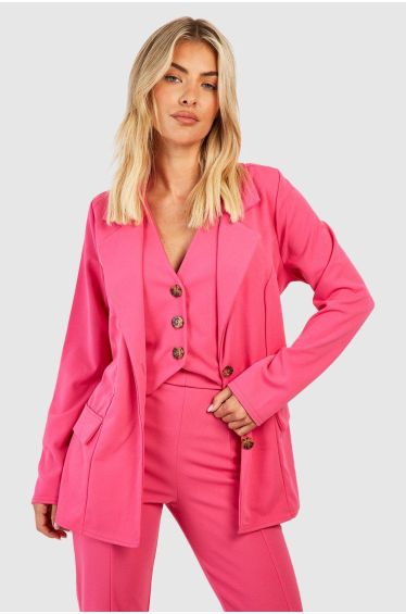 Bright Pink Woven Pocket Detail Double Breasted Blazer