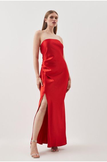 Basic Red Bandeau Midaxi Dress