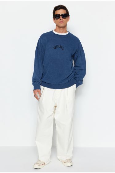 boohooMAN Mens Oversized Brooklyn NYC Sweatshirt - Blue