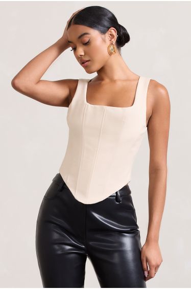 Stone Stretch Woven Square Neck Corset Top