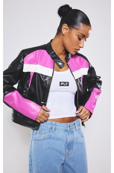PRETTYLITTLETHING Yellow Faux Leather Motocross Racer Bomber Jacket