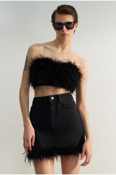 Tall Premium Fluffy Feather Trim Crop Top