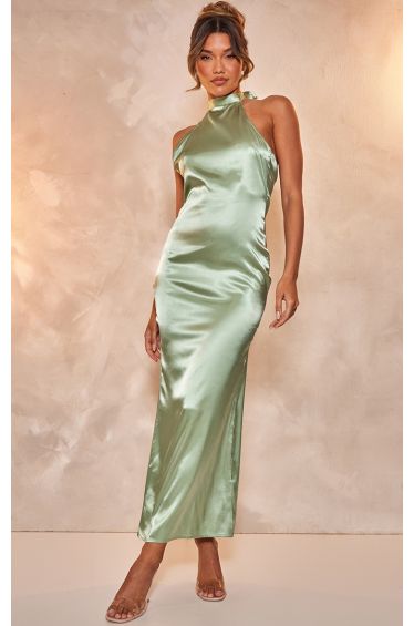 Lady Rosselini Olive Strappy Asymmetric Ruffled Maxi Dress – Club