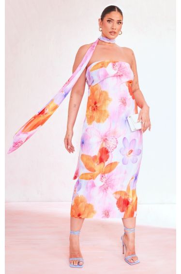 Plus Large Floral Mono Slinky Maxi Dress