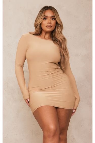 Plt Shape Stone Rib Racer Neck Mini Dress