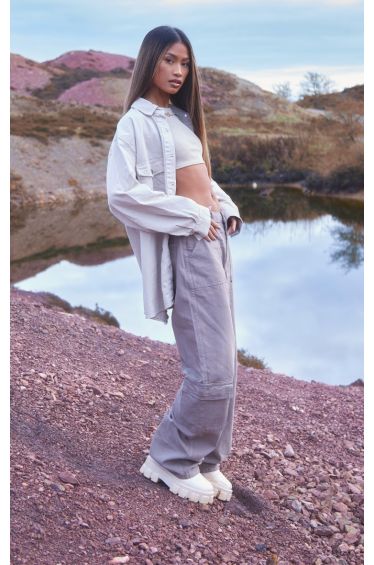 Grey Baggy Low Rise 90's Cargo Trousers