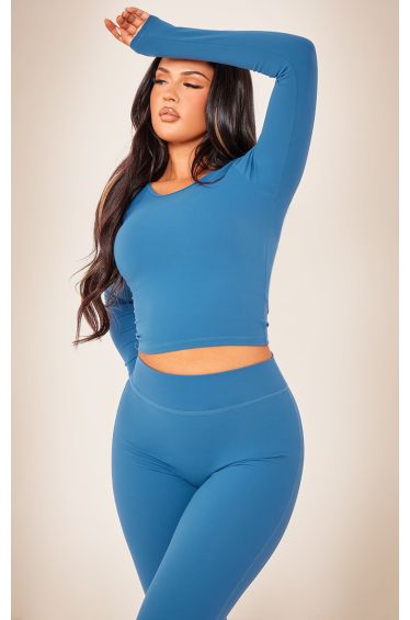 Maternity Blue Sculpt Luxe Half Zip Top