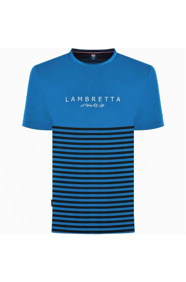 Lambretta Mens Stripe Print Cotton Casual Crew Neck Short Sleeve T-Shirt Tee Top