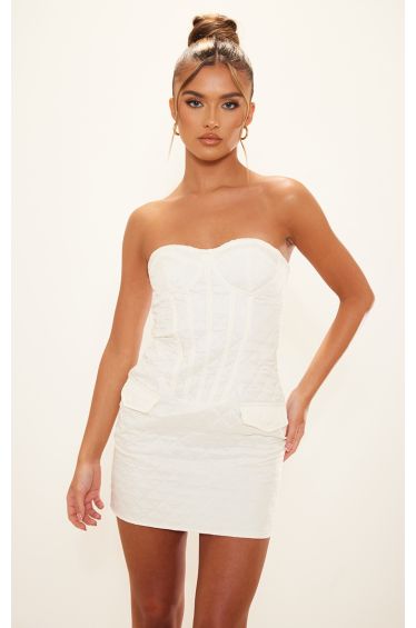 Bridal White Cup Detail Drape Sleeve Bodycon Dress