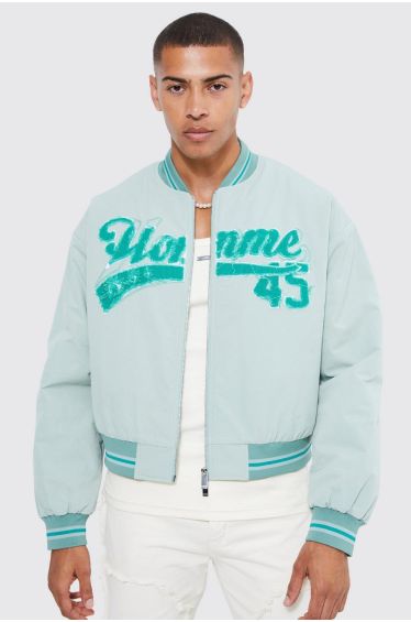 Boxy Pu Tonal Badge Varsity Jacket