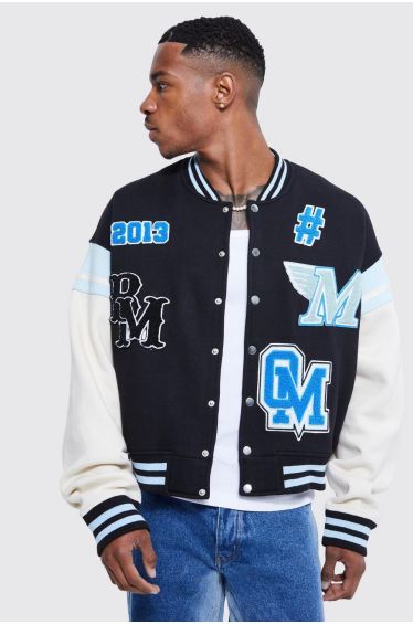 boohooMAN Boxy Melton Varsity Jacket - Cream - Size XL