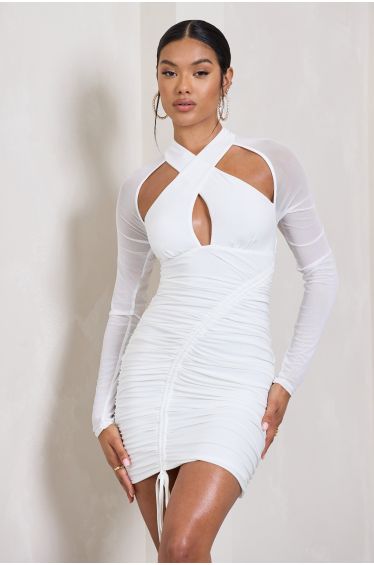White Bell Sleeve Cut Out Mini Beach Dress