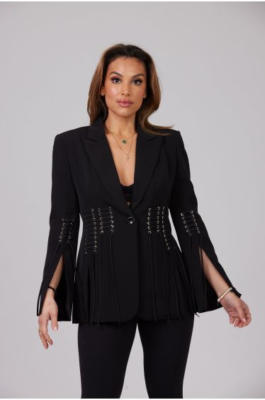 Black Fitted Lace Up Back Blazer